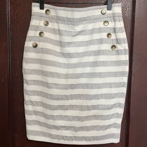 White and gray striped LOFT pencil skirt
